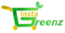 Logo of InstaGreenz with a green shopping cart and leaf on a white background